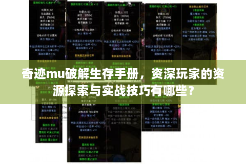 奇迹mu破解生存手册，资深玩家的资源探索与实战技巧有哪些？