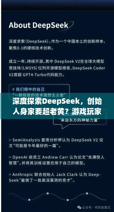 深度探索DeepSeek，创始人身家要超老黄？游戏玩家来瞅瞅 - DeepSeek