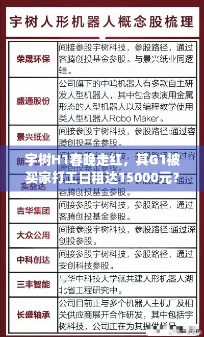 宇树H1春晚走红，其G1被买家打工日租达15000元？ -众玩家