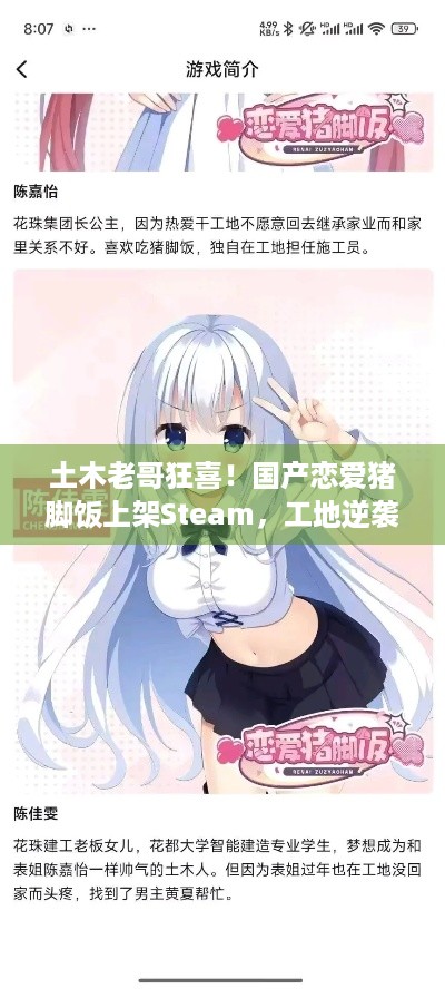 土木老哥狂喜！国产恋爱猪脚饭上架Steam，工地逆袭等你体验